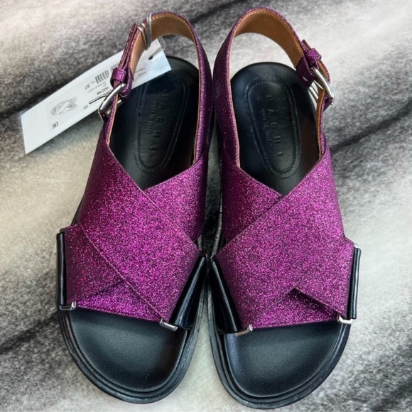 Marni Fussbett Day To Night Sparkle Violet Leather Dad Slingback